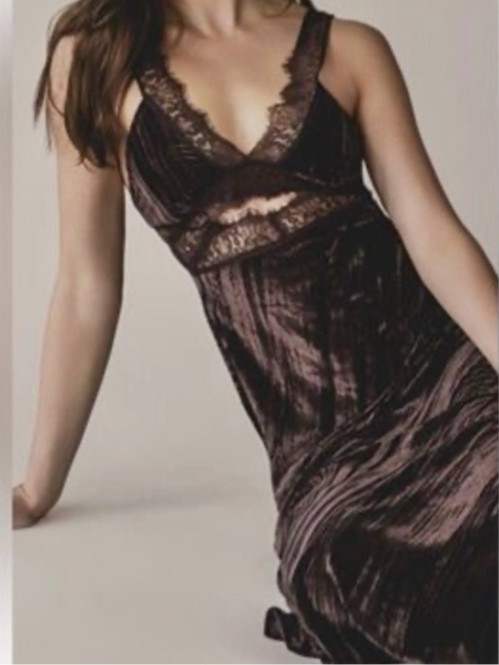 Zara Brown Lace-Trim Maxi Dress